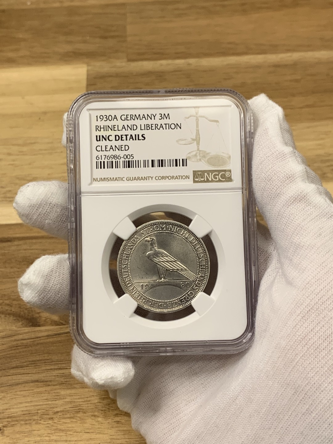 欧陆典藏，“币”定生辉，外币专场第一期 1930年德国魏玛3马克莱茵兰解放银币，好品细节到位。NGC-UND