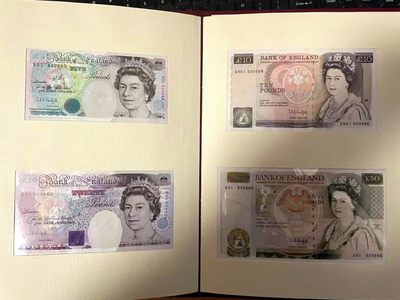 【Blue Auction】✨世界纸币精拍第162期——极致雕刻【精】（共70拍） - 【仅发行2000册 全为01冠全同666豹子号】英国 D序列-E序列皇冠版 5-50镑 原装带册 非常精美 全新UNC