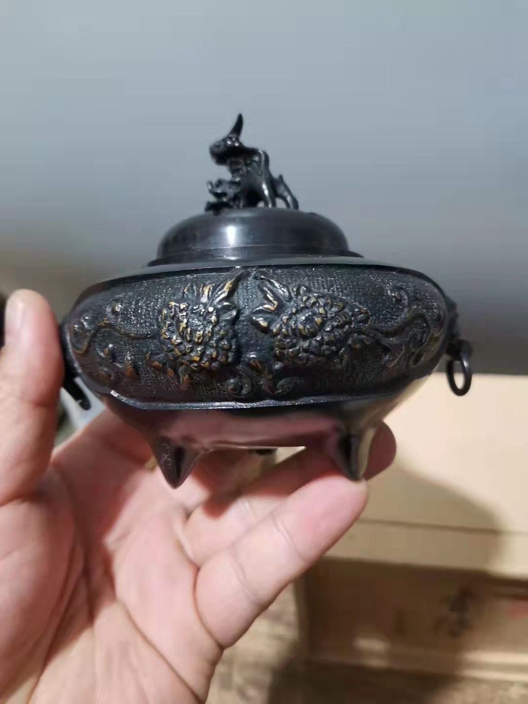 千器雅集—日本回流铜器臻藏 【全品带原盒】日本回流    昭和时期铜器——狻猊摘狮子铜香炉香薰