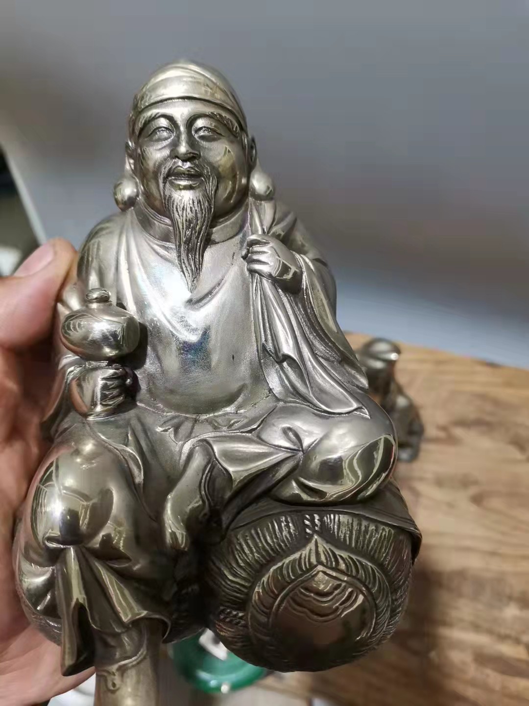 千器雅集—日本回流铜器臻藏 日本回流精品铜器——金工大家 高村光雲作   洋银大黑天财神惠比寿福神摆件一对