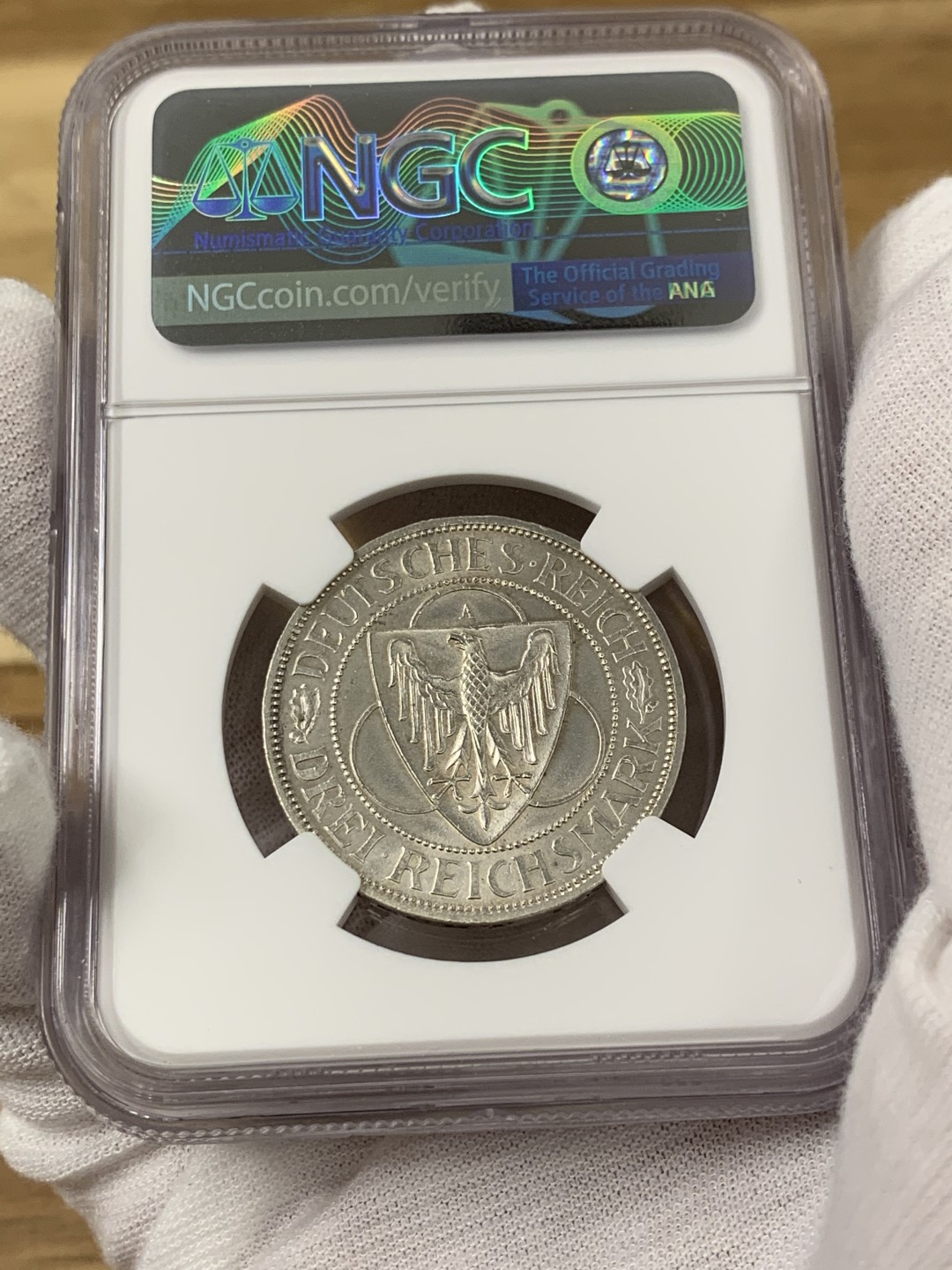 欧陆典藏，“币”定生辉，外币专场第一期 1930年德国魏玛3马克莱茵兰解放银币，好品细节到位。NGC-UND