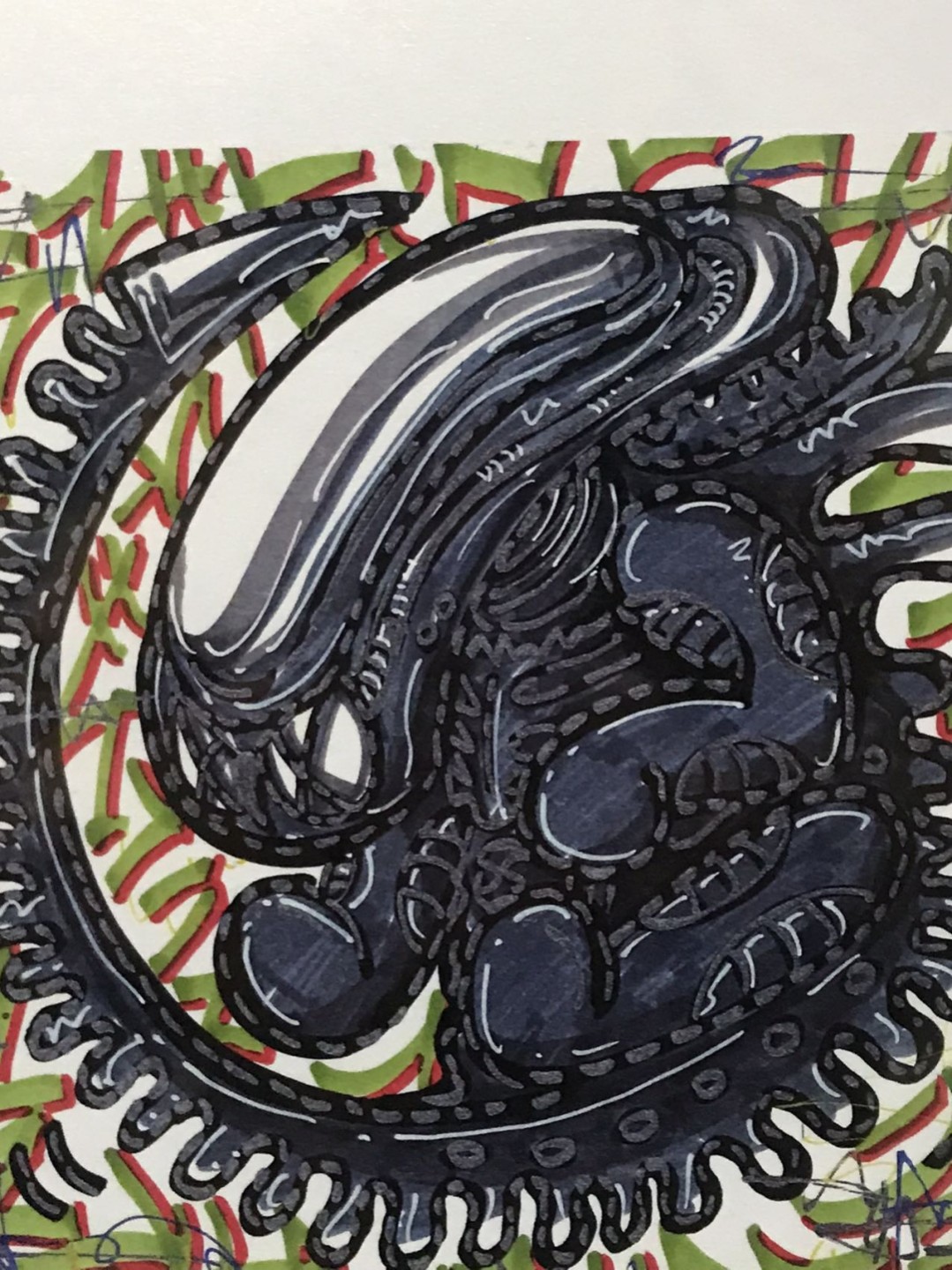 零元拍：歪歪亲笔签名 OWSON系列限量插画复制画《异形》，尺寸约22/22厘米，拍品不含镜框