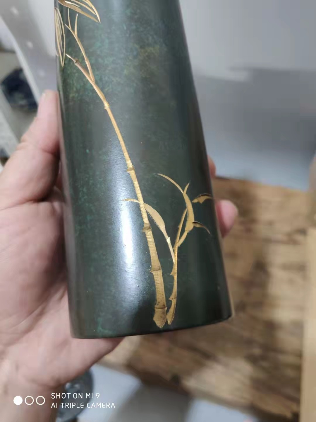 千器雅集—日本回流铜器臻藏 【全品带原盒】日本回流铜器——凤山作  錾刻竹纹铜花瓶筒瓶