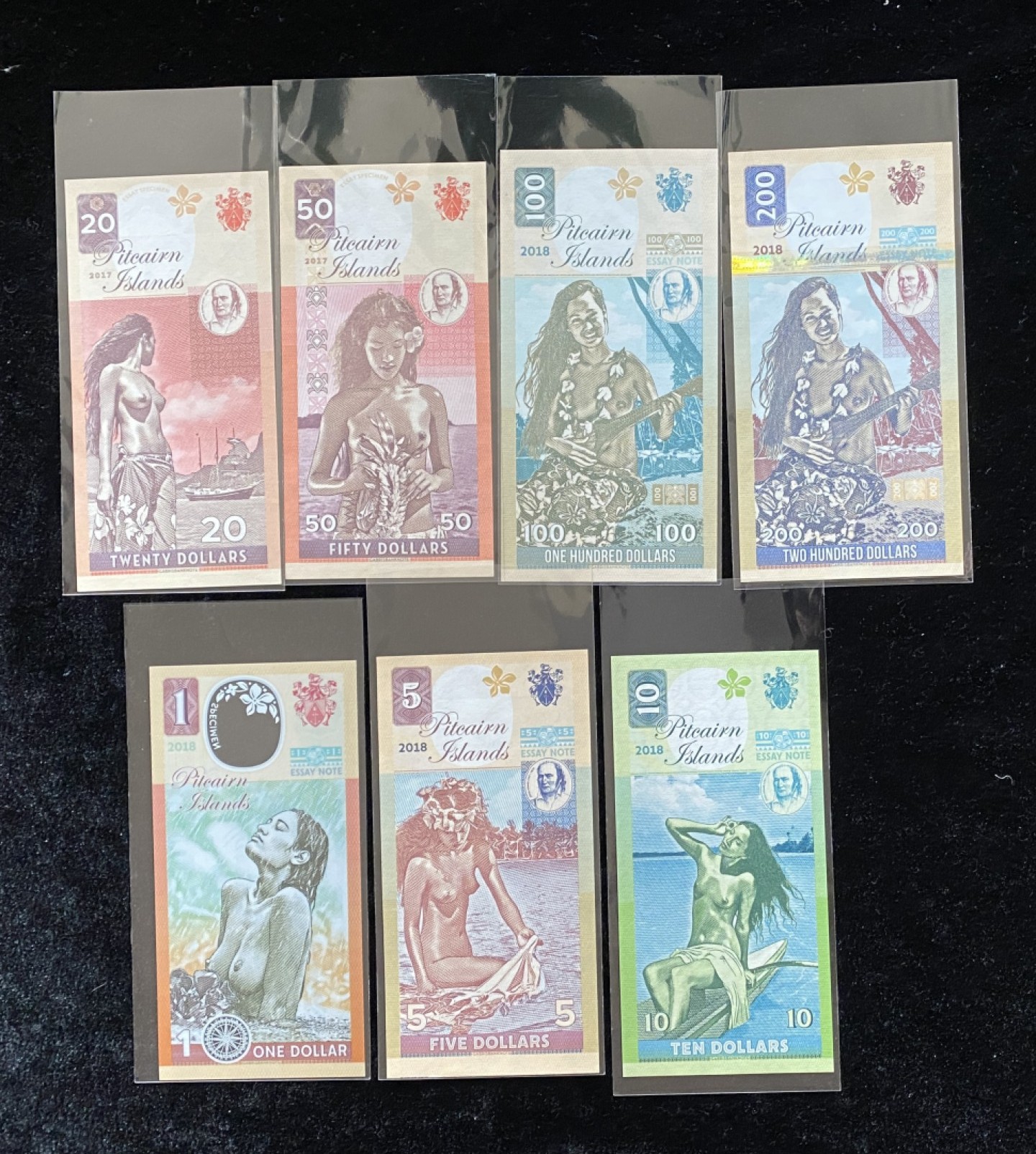 得物拍卖 Chase Auction  第2期 - -世界纸币精粹（二） 皮特凯恩群岛商业钞一套7张，全新unc！仅发行1250套！非常唯美的纸币！盛产土著美女的小岛！