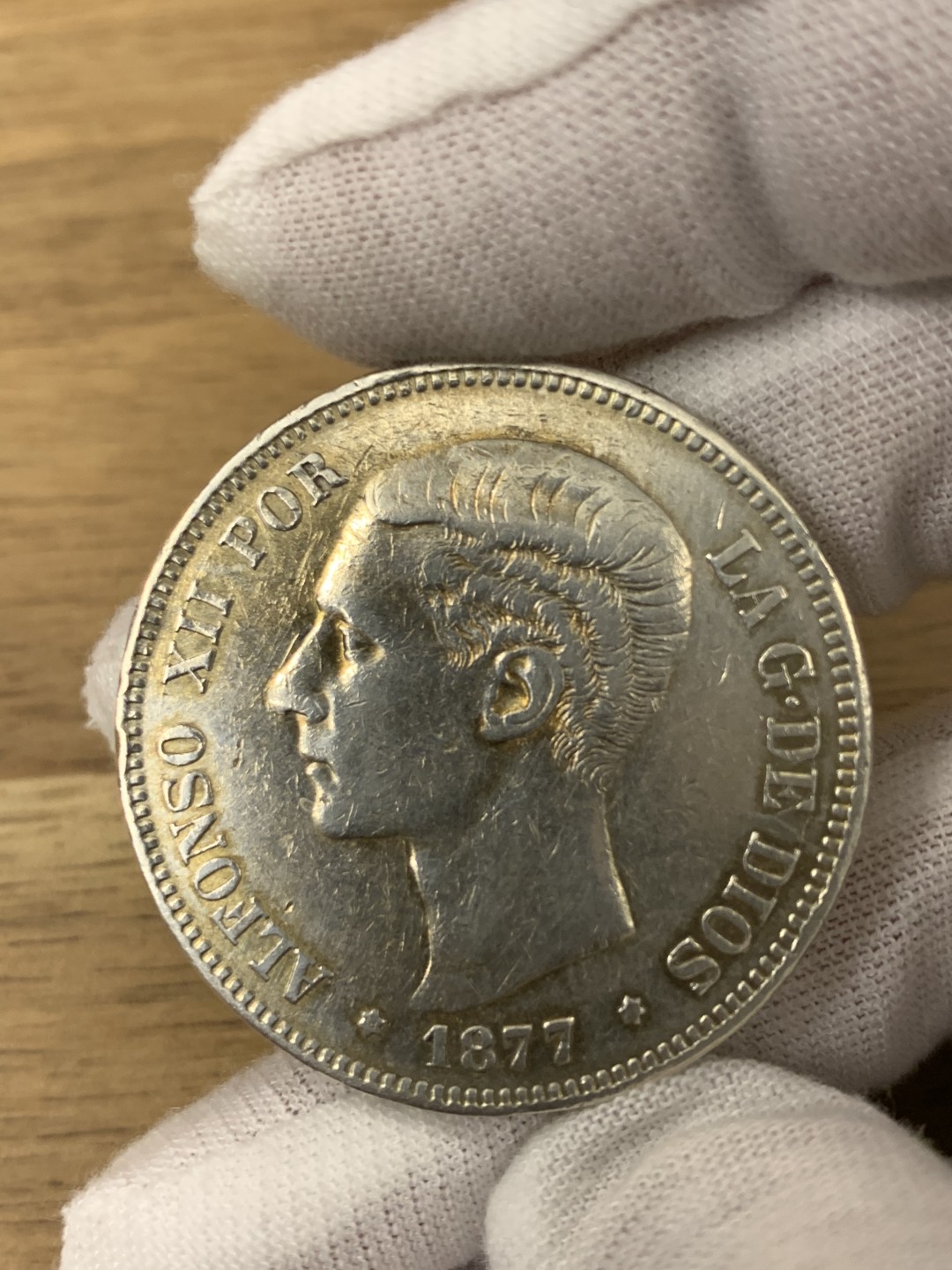 欧陆典藏，“币”定生辉，外币专场第一期 1877年西班牙阿方索十二世淡彩5比塞塔