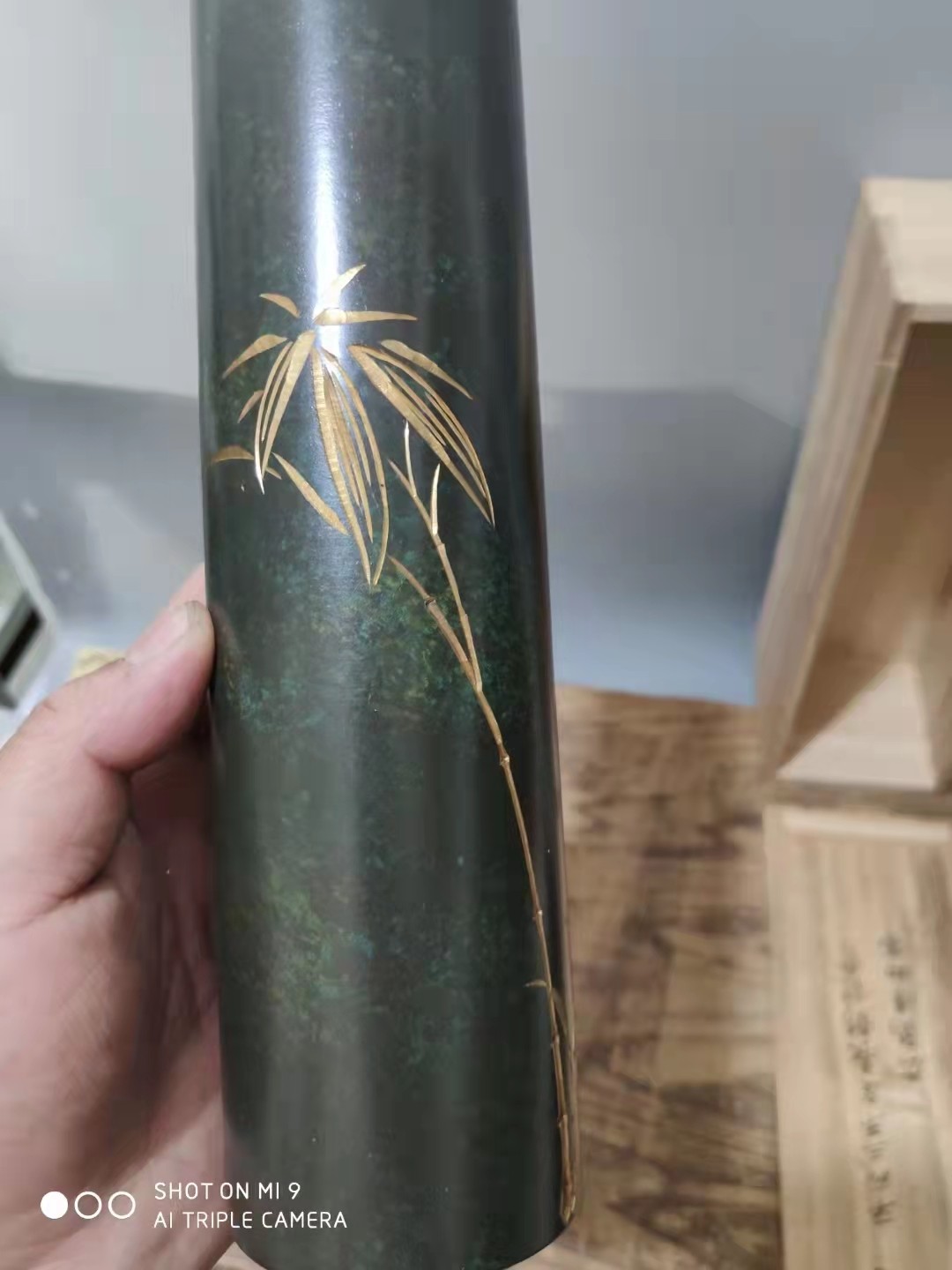 千器雅集—日本回流铜器臻藏 【全品带原盒】日本回流铜器——凤山作  錾刻竹纹铜花瓶筒瓶