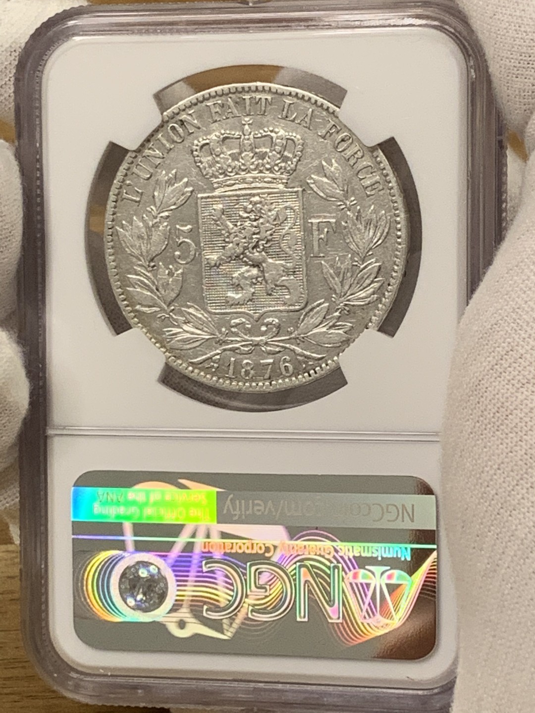 欧陆典藏，“币”定生辉，外币专场第一期 1876年比利时利奥波德二世5法郎大银NGC-XFD