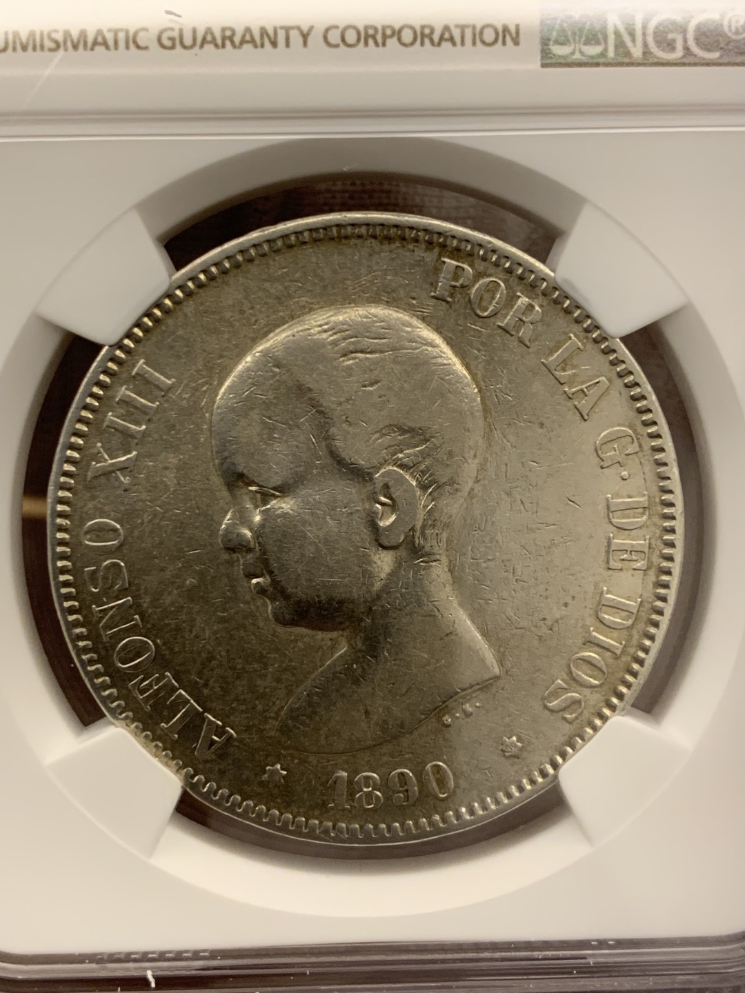 欧陆典藏，“币”定生辉，外币专场第一期 1890年西班牙阿方索十三世5比塞塔NGC-VFD