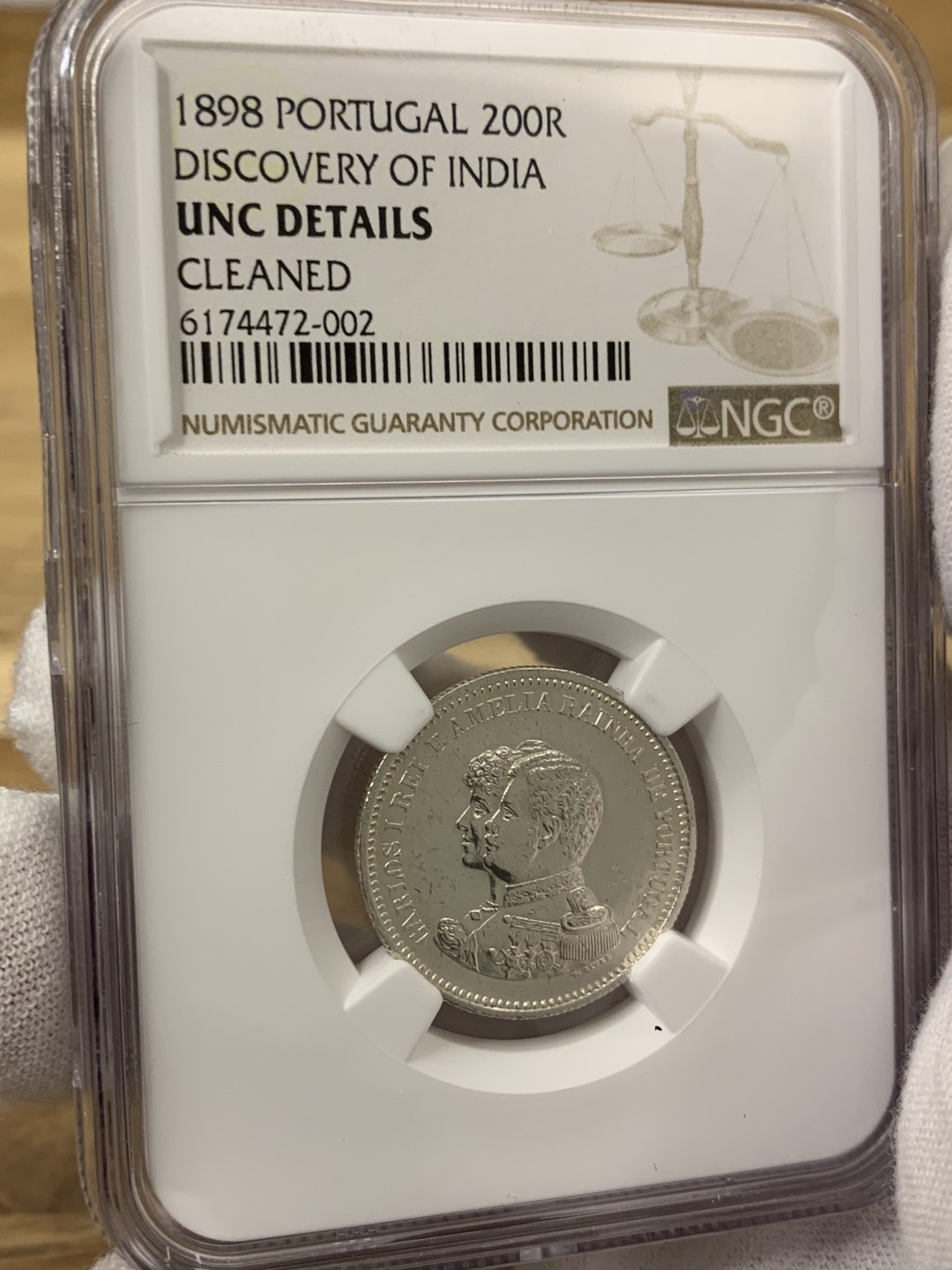 欧陆典藏，“币”定生辉，外币专场第一期 1898年葡萄牙卡洛斯一世发现印度400周年200瑞斯银币NGC-UNCD