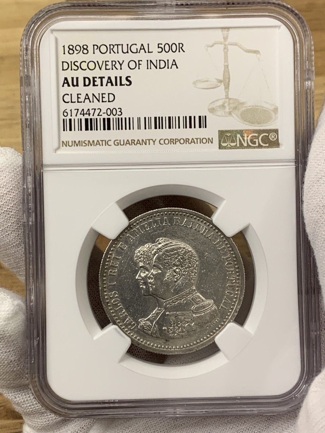 欧陆典藏，“币”定生辉，外币专场第一期 1898年葡萄牙卡洛斯一世发现印度400周年500瑞斯银币NGC-AUD