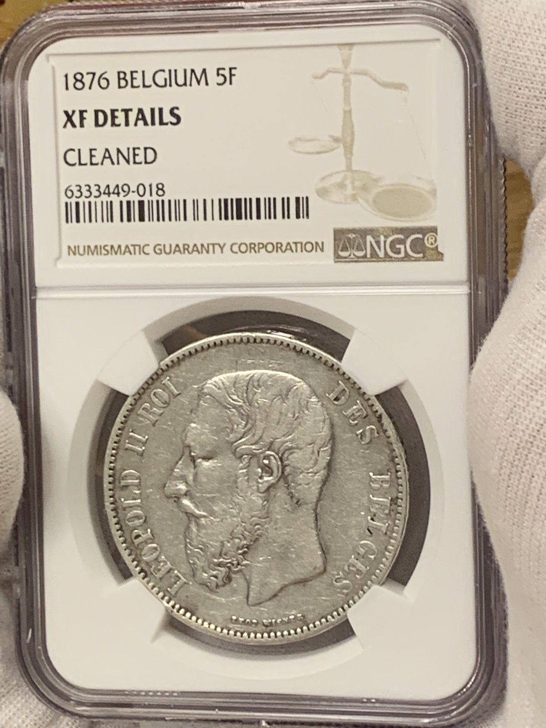 欧陆典藏，“币”定生辉，外币专场第一期 1876年比利时利奥波德二世5法郎大银NGC-XFD