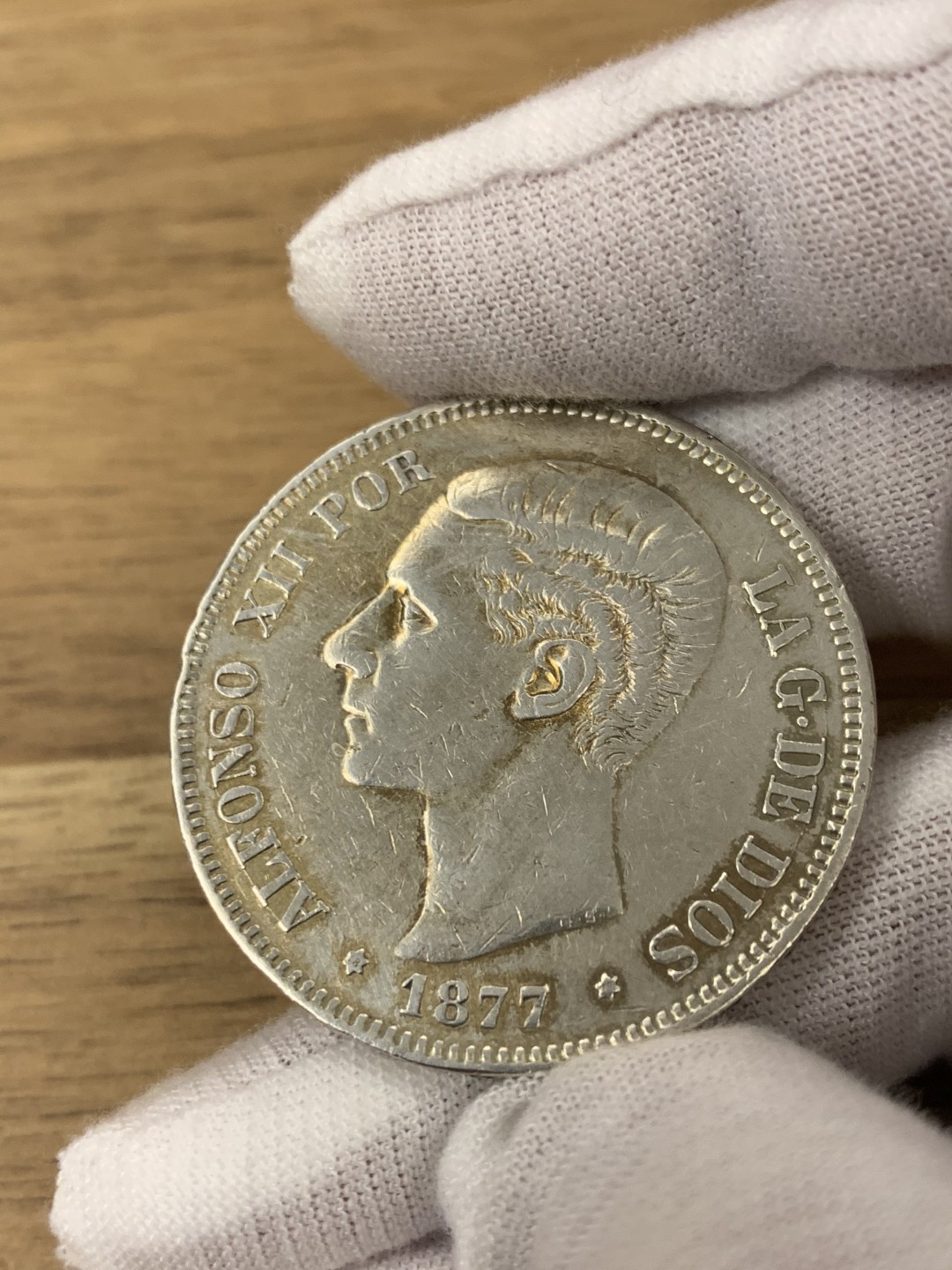 欧陆典藏，“币”定生辉，外币专场第一期 1877年西班牙阿方索十二世淡彩5比塞塔