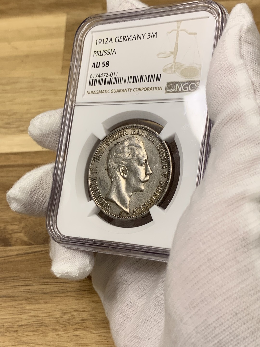 欧陆典藏，“币”定生辉，外币专场第一期 1912年德国普鲁士威廉二世三马克银币，NGC-AU58