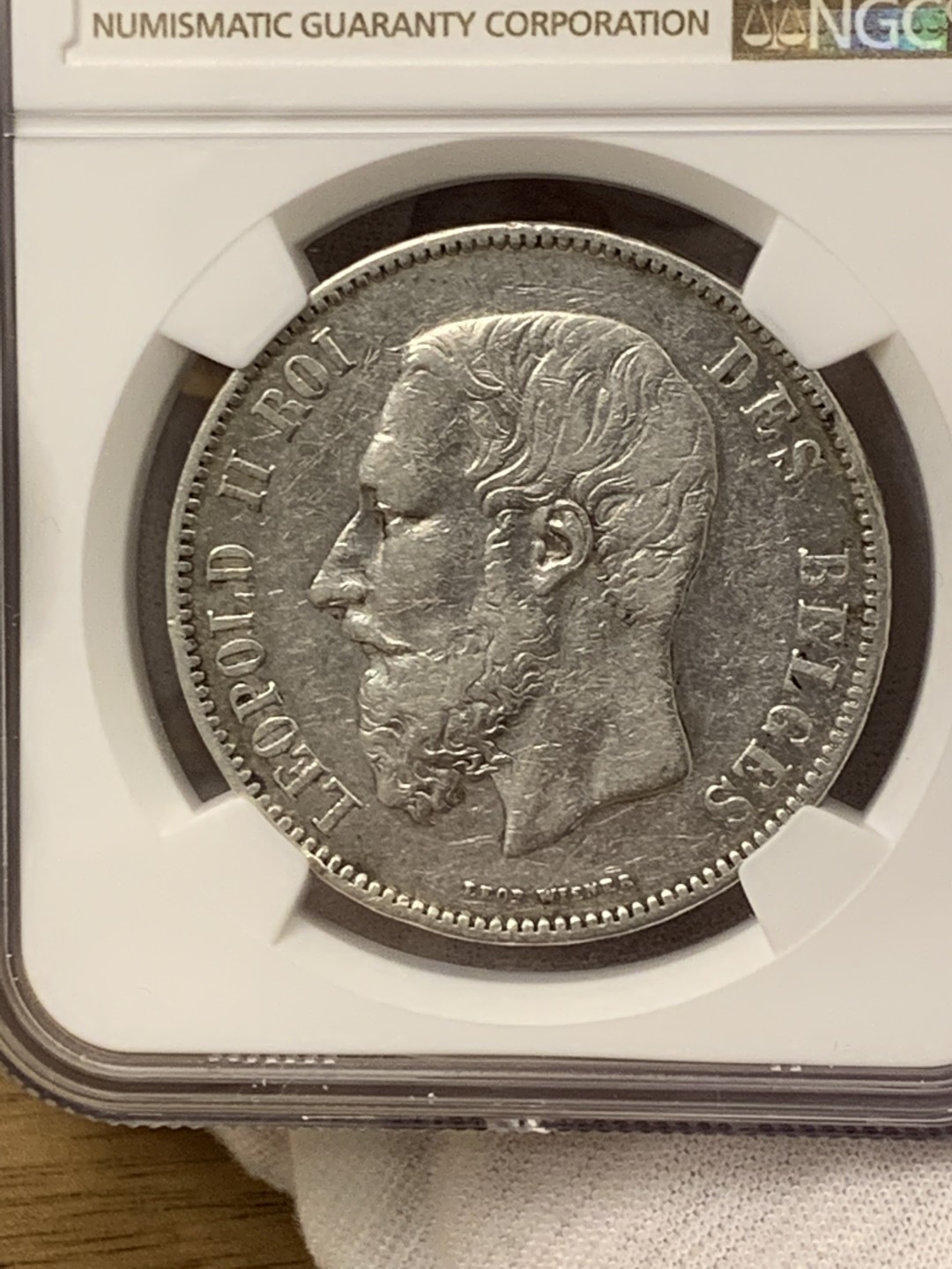 欧陆典藏，“币”定生辉，外币专场第一期 1876年比利时利奥波德二世5法郎大银NGC-XFD