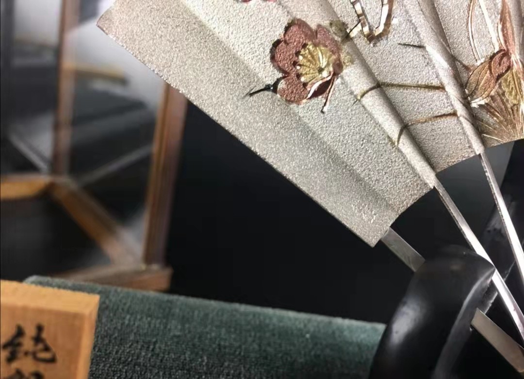 千器雅集—日本回流铜器臻藏 日本金工名家  武比古——纯银四君子扇