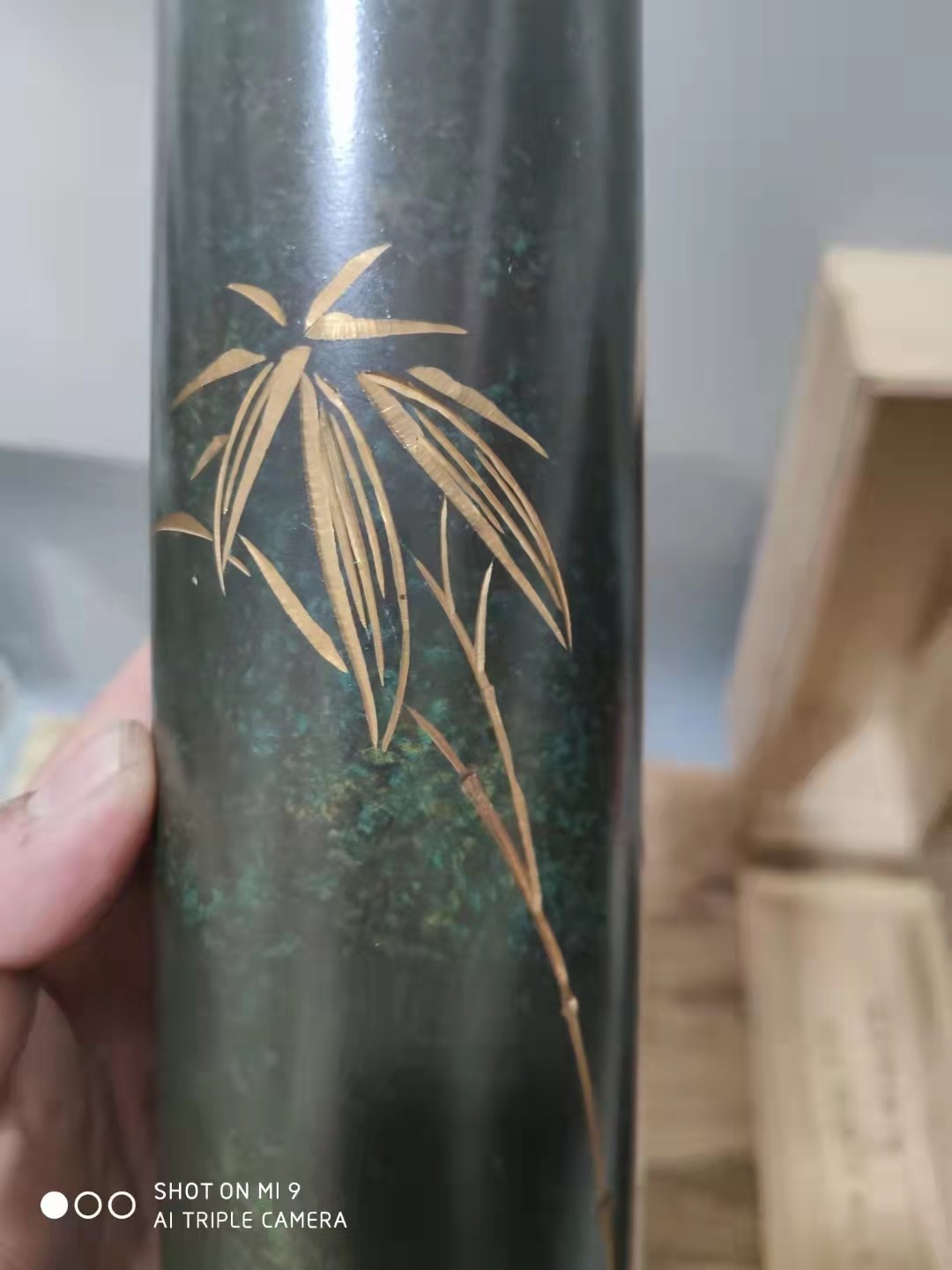 千器雅集—日本回流铜器臻藏 【全品带原盒】日本回流铜器——凤山作  錾刻竹纹铜花瓶筒瓶