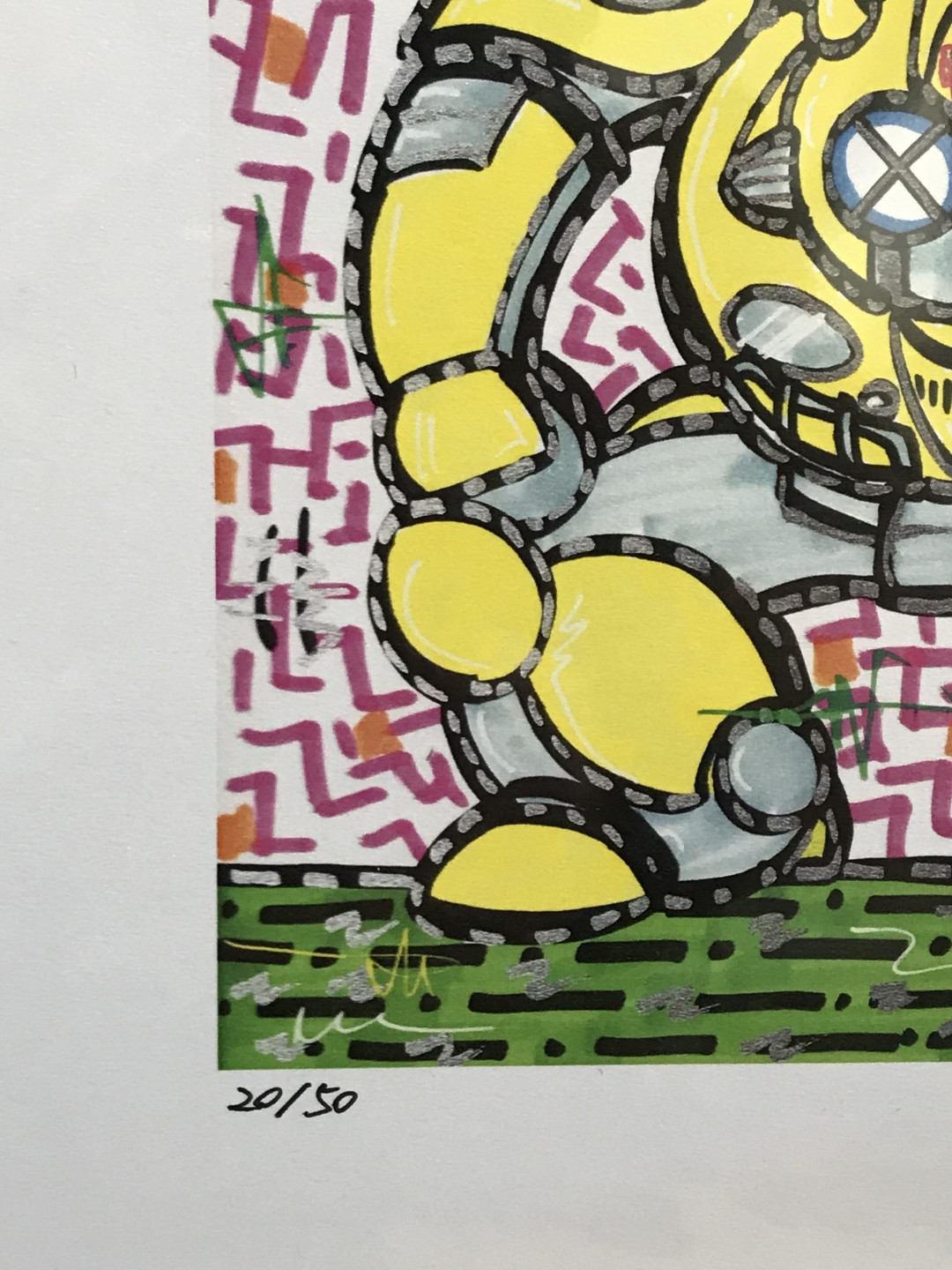 零元拍：歪歪亲笔签名 OWSON系列插画复制画《大黄蜂》，尺寸约22/22厘米，拍品不含镜框