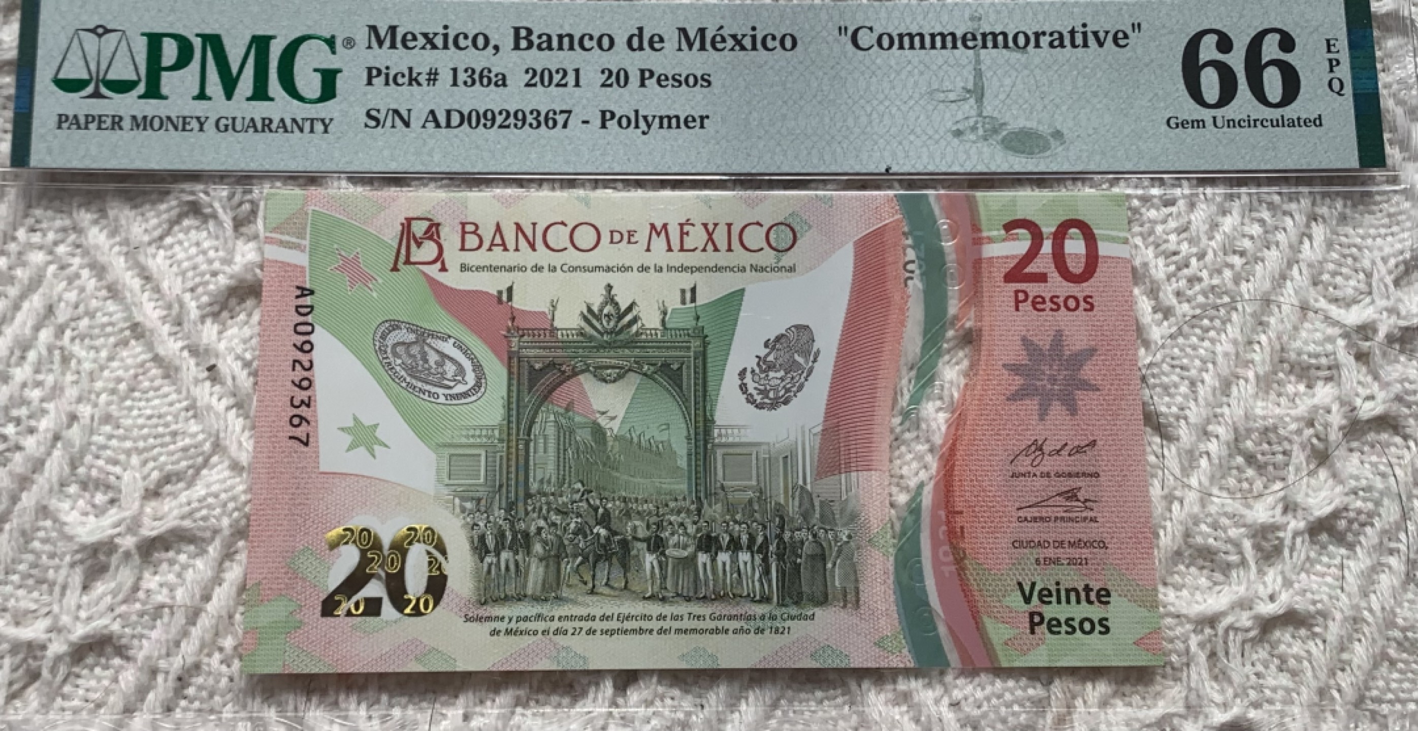 圣域骑士团 | CICE币展&易卜生专场 春天来了 ‼️第三期（2022003） 【纪念钞】2021年墨西哥 20比索 PMG66分P136a