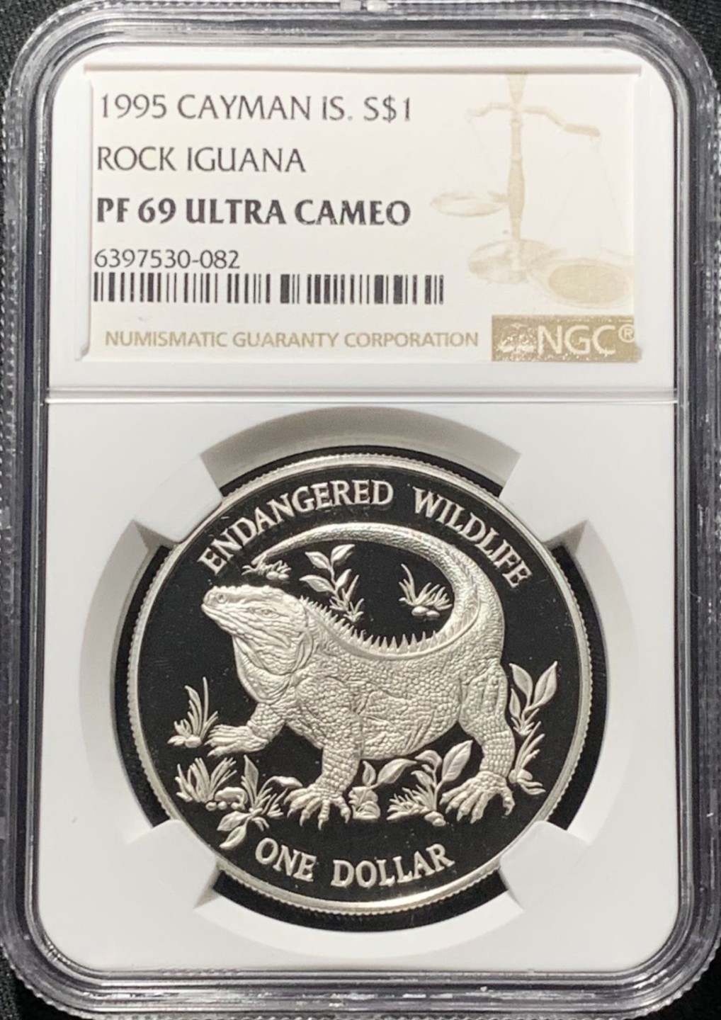 紫瑗钱币——第324期拍卖 开曼群岛 1995年 濒危野生动物 岩鬣蜥 1元 银币 NGC PR69 UC