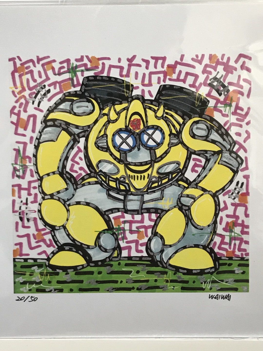 零元拍：歪歪亲笔签名 OWSON系列插画复制画《大黄蜂》，尺寸约22/22厘米，拍品不含镜框