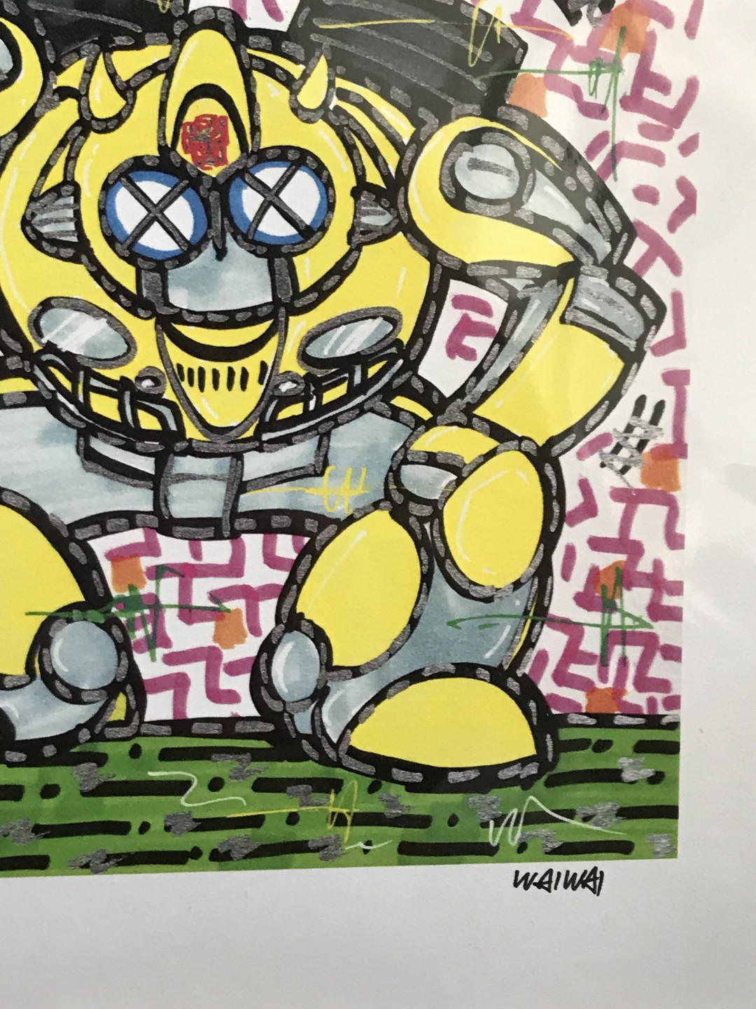 零元拍：歪歪亲笔签名 OWSON系列插画复制画《大黄蜂》，尺寸约22/22厘米，拍品不含镜框