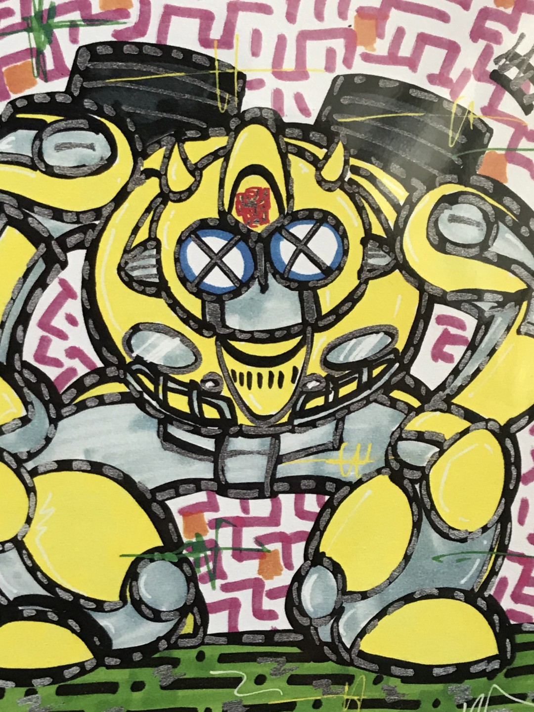 零元拍：歪歪亲笔签名 OWSON系列插画复制画《大黄蜂》，尺寸约22/22厘米，拍品不含镜框