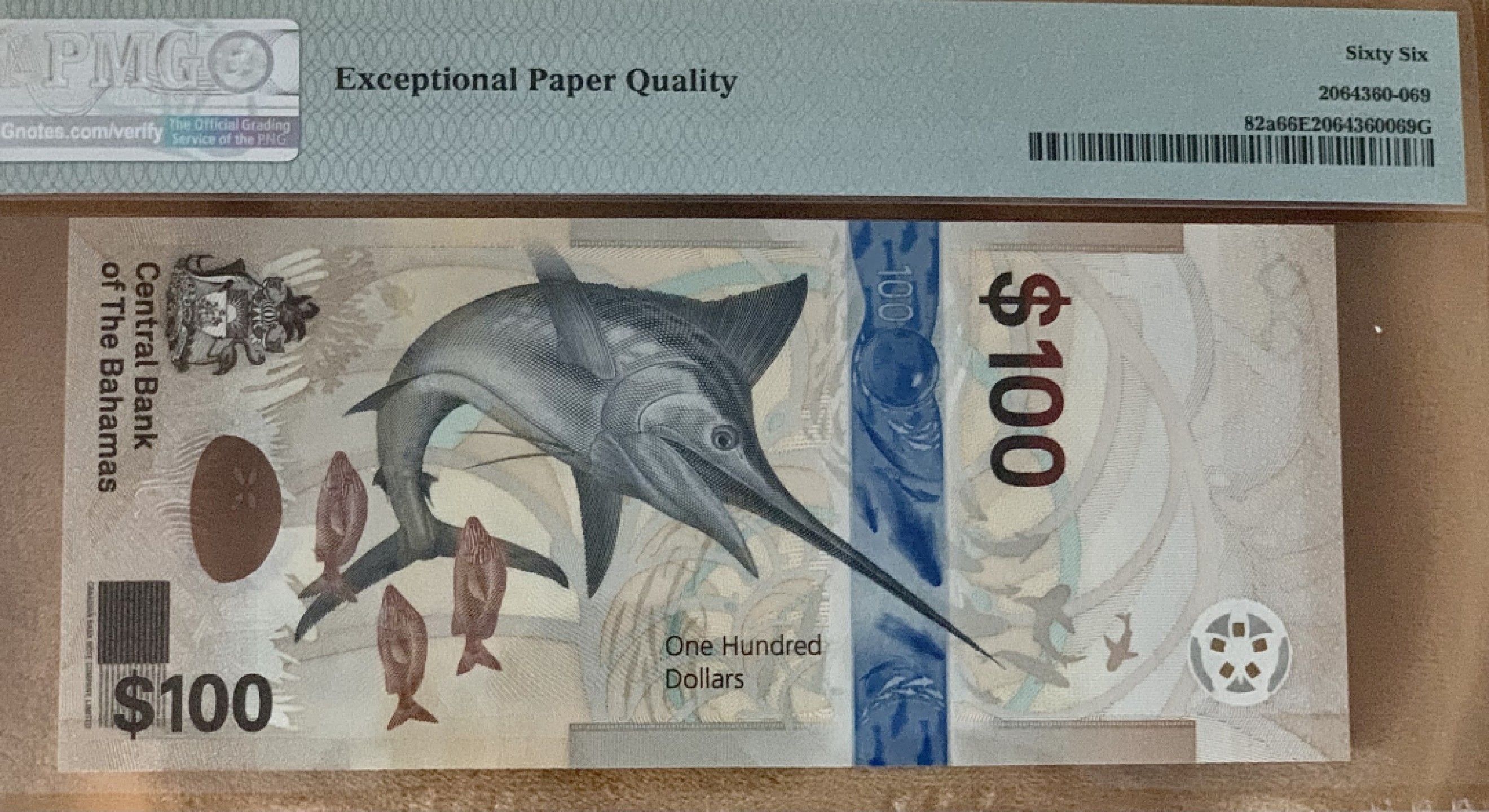 圣域骑士团 | CICE币展&易卜生专场 春天来了 ‼️第三期（2022003） 【A冠最高面值】2021年 巴哈马 100元 PMG66 P82a 背图蓝旗鱼