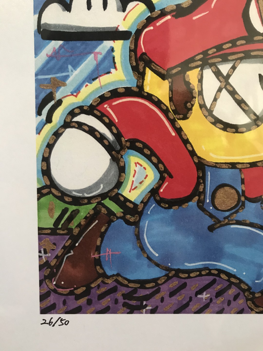 零元拍：歪歪亲笔签名 OWSON系列限量插画复制画《超级玛丽》，尺寸约22/22厘米，拍品不含镜框
