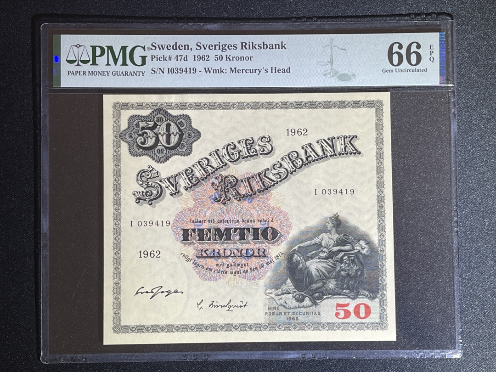 《张总收藏》50期——欧洲经典名誉品 瑞典50克朗 PMG66E 1962年大方块 稀少版本