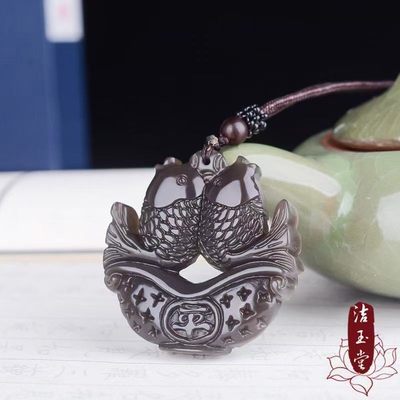 烟灰色玉吊坠镂空双鱼玉牌 男女玉器玉佩 年年有余挂件 - 烟灰色玉吊坠镂空双鱼玉牌 男女玉器玉佩 年年有余挂件