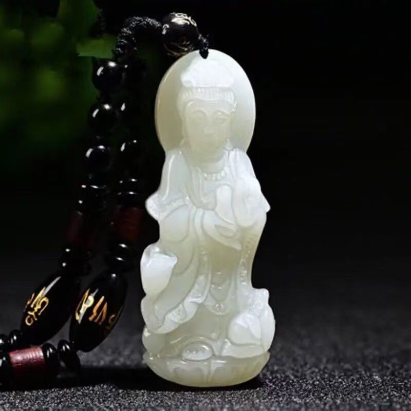 天然玉观音吊坠男大款玉观音玉石吊坠 真玉菩萨转运吊坠