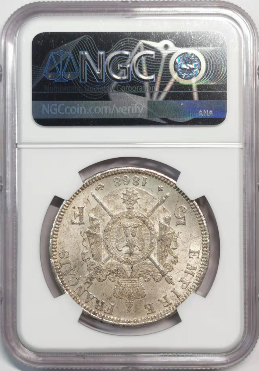 欧罗巴与亚细亚的春天奏鸣曲—凡希社世界钱币微拍第一百九十期 1868BB法国拿破仑三世5法郎大银NGC-MS63