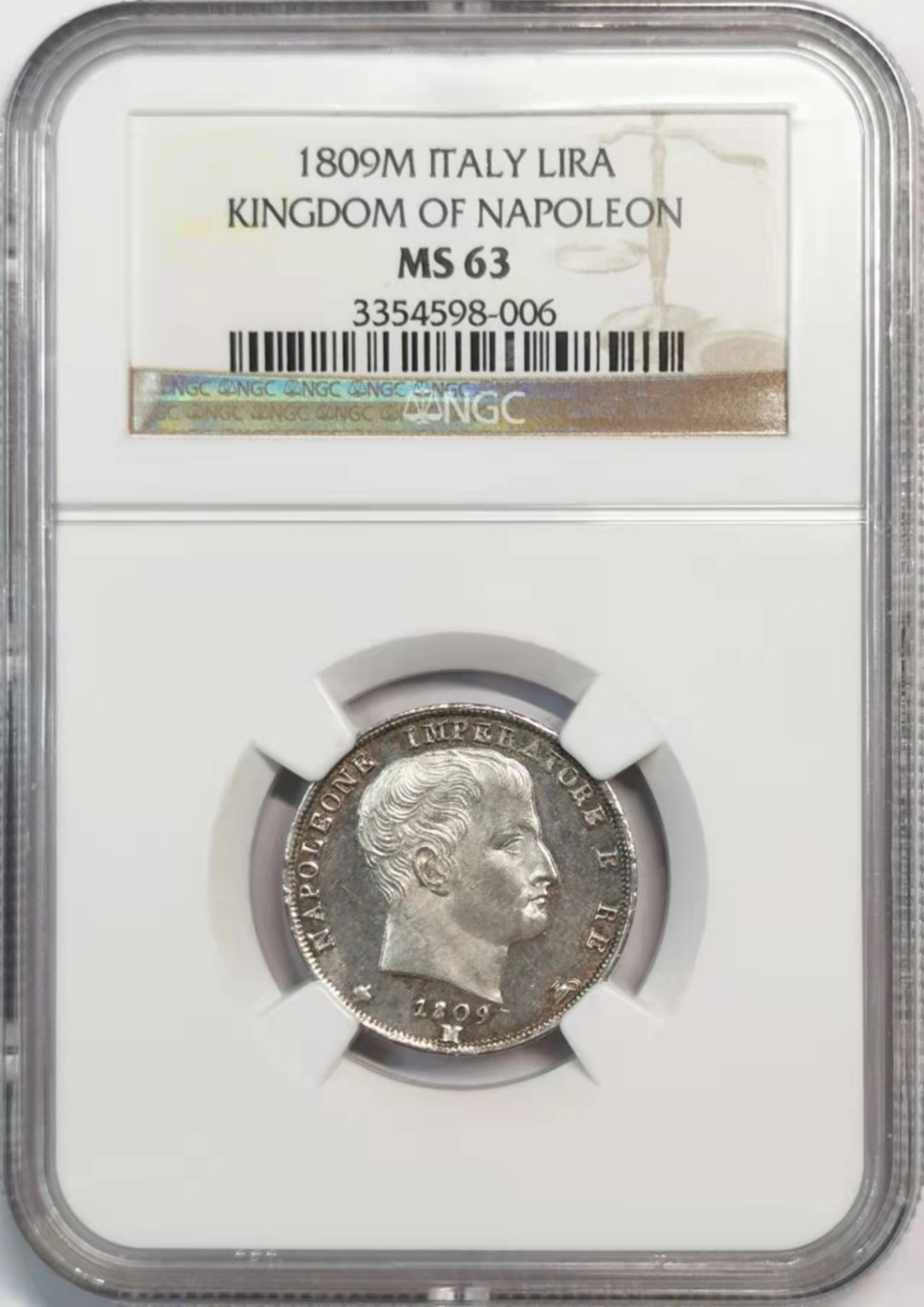 欧罗巴与亚细亚的春天奏鸣曲—凡希社世界钱币微拍第一百九十期 稀！1809M拿破仑意大利王国1里拉银币NGC-MS63亚军类镜面！
