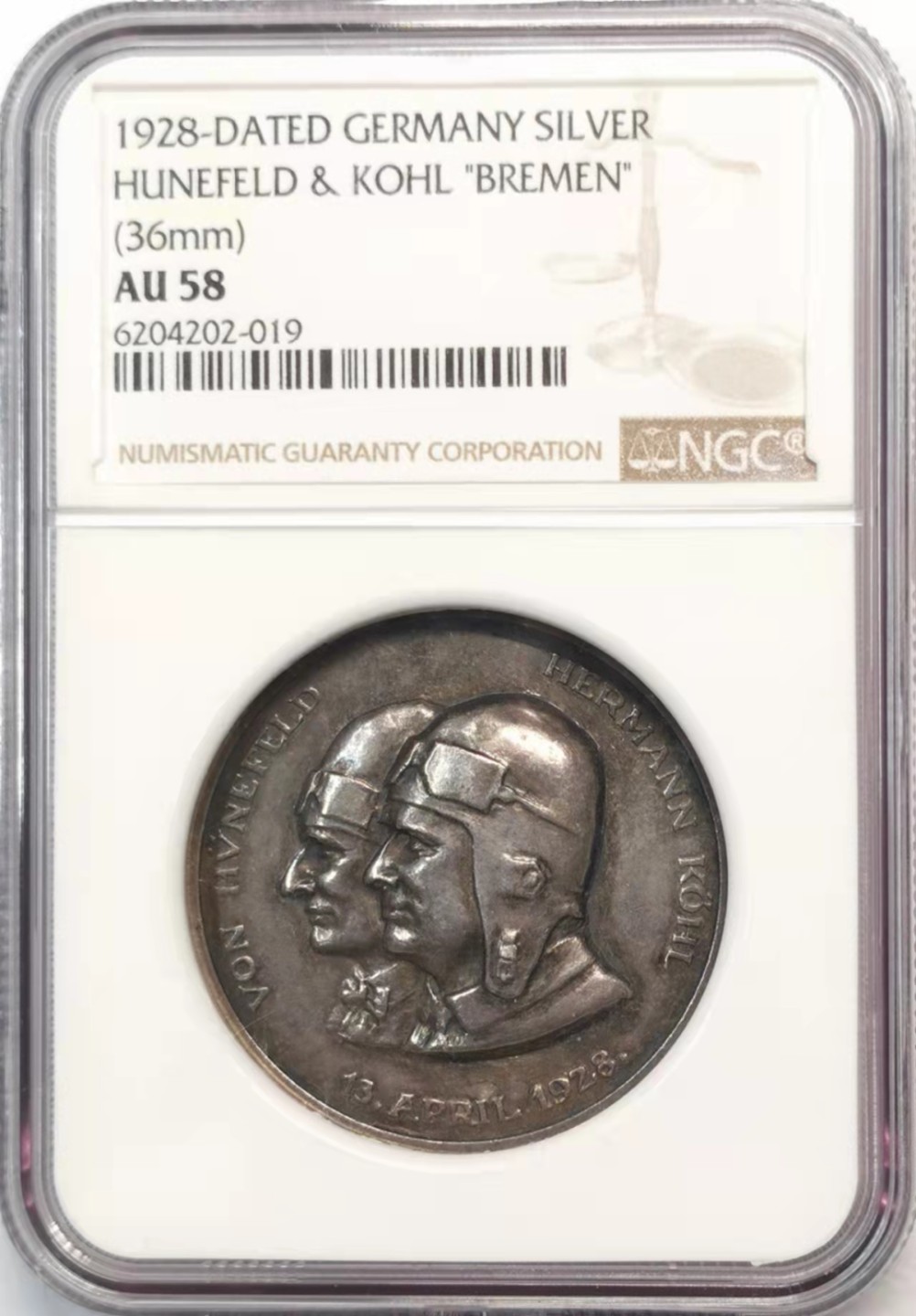 欧罗巴与亚细亚的春天奏鸣曲—凡希社世界钱币微拍第一百九十期 1928德国不来梅号飞越大西洋纪念银章NGC-AU58