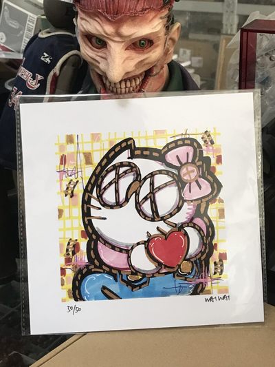 零元拍：歪歪亲笔签名 OWSON系列插画复制画《HELLO KITTY》，尺寸约22/22厘米，拍品不含镜框 - 零元拍：歪歪亲笔签名 OWSON系列插画复制画《HELLO KITTY》，尺寸约22/22厘米，拍品不含镜框