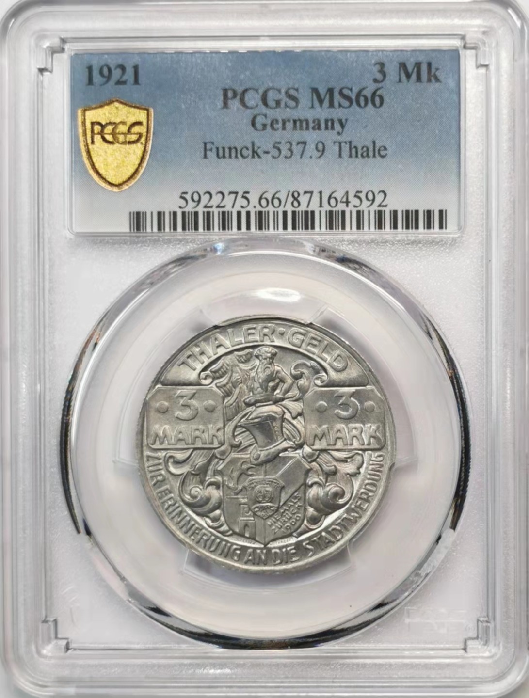 欧罗巴与亚细亚的春天奏鸣曲—凡希社世界钱币微拍第一百九十期 1921德国紧急状态泰勒3马克铝币PCGS-MS66