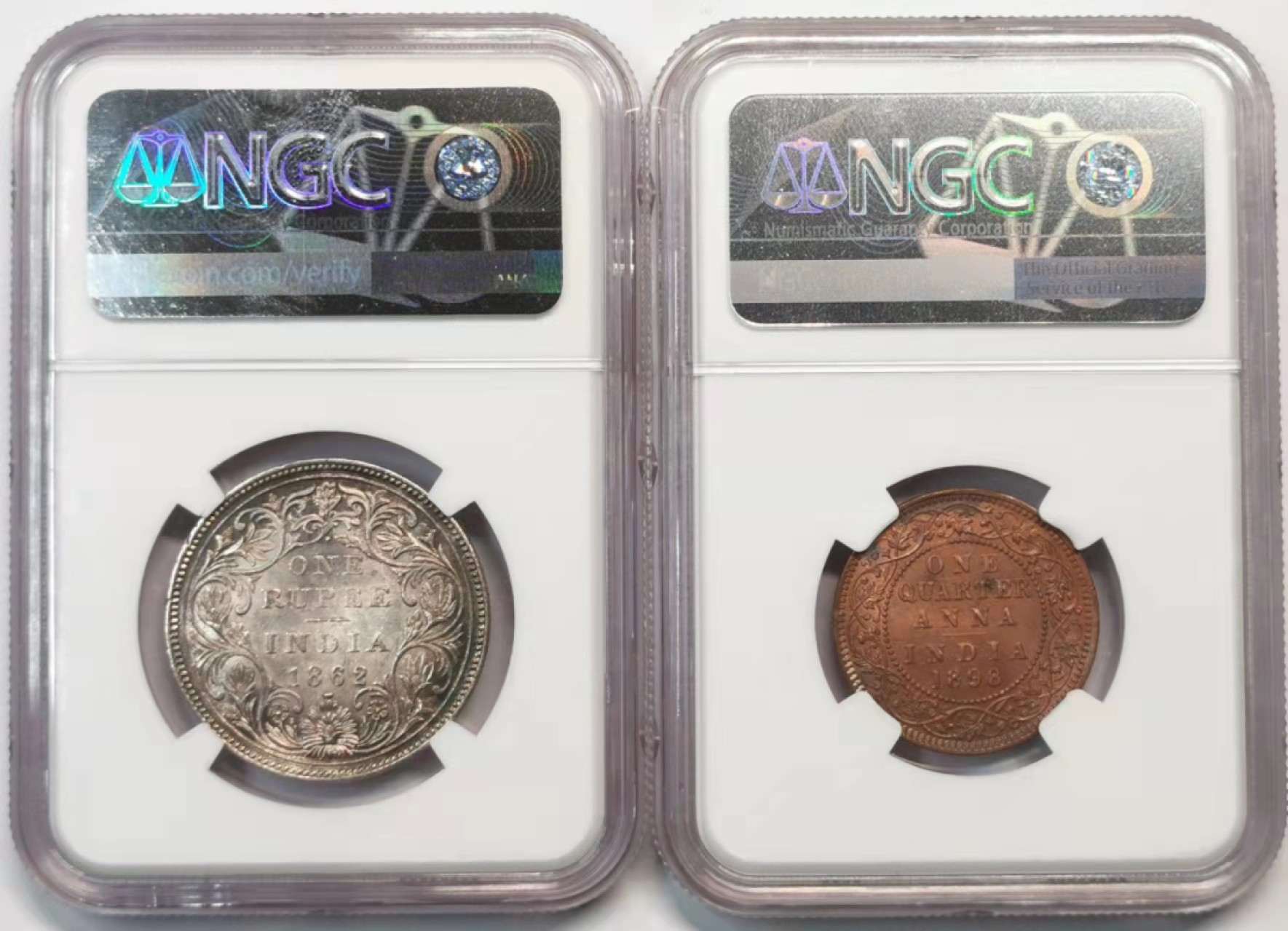 欧罗巴与亚细亚的春天奏鸣曲—凡希社世界钱币微拍第一百九十期 英属印度小维银铜一对NGC