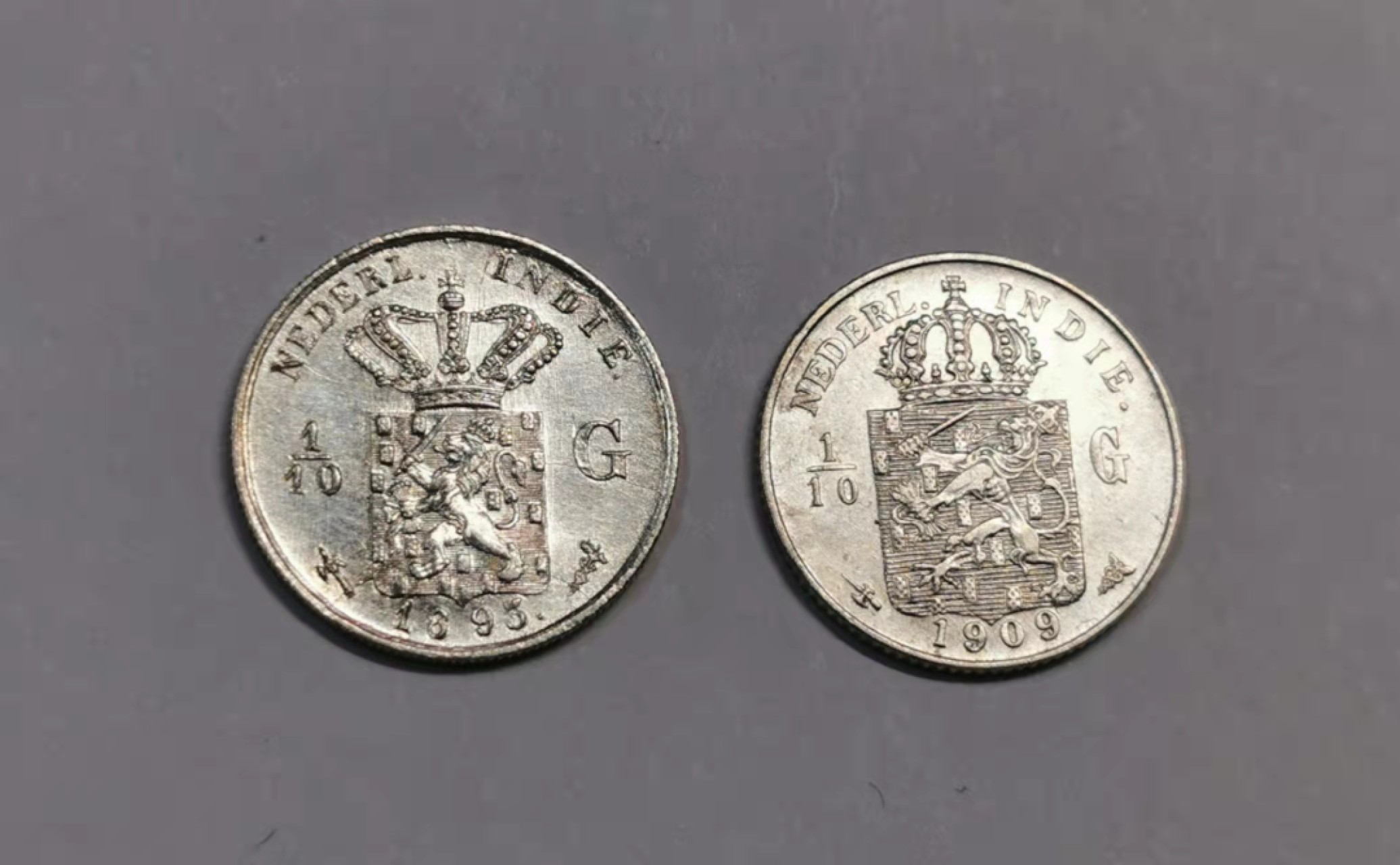 欧罗巴与亚细亚的春天奏鸣曲—凡希社世界钱币微拍第一百九十期 1893/1905荷属东印度1/10盾银辅币一对AU/UNC