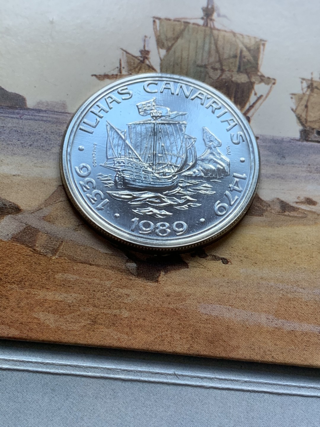 《竞宝斋》第37场-周日 首场自动拍卖 2件或者满200包顺丰 卡装葡萄牙 1989年帆船 加纳利亚群岛 100埃斯库多大银币
