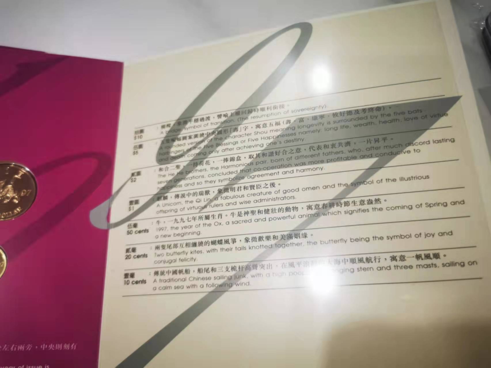 【鲸贝乐淘★叁拍包邮】千字文·第“束带矜庄，徘徊瞻眺”号拍卖 【中国香港🇭🇰】1997年回归精制流通纪念币，全套全新全品