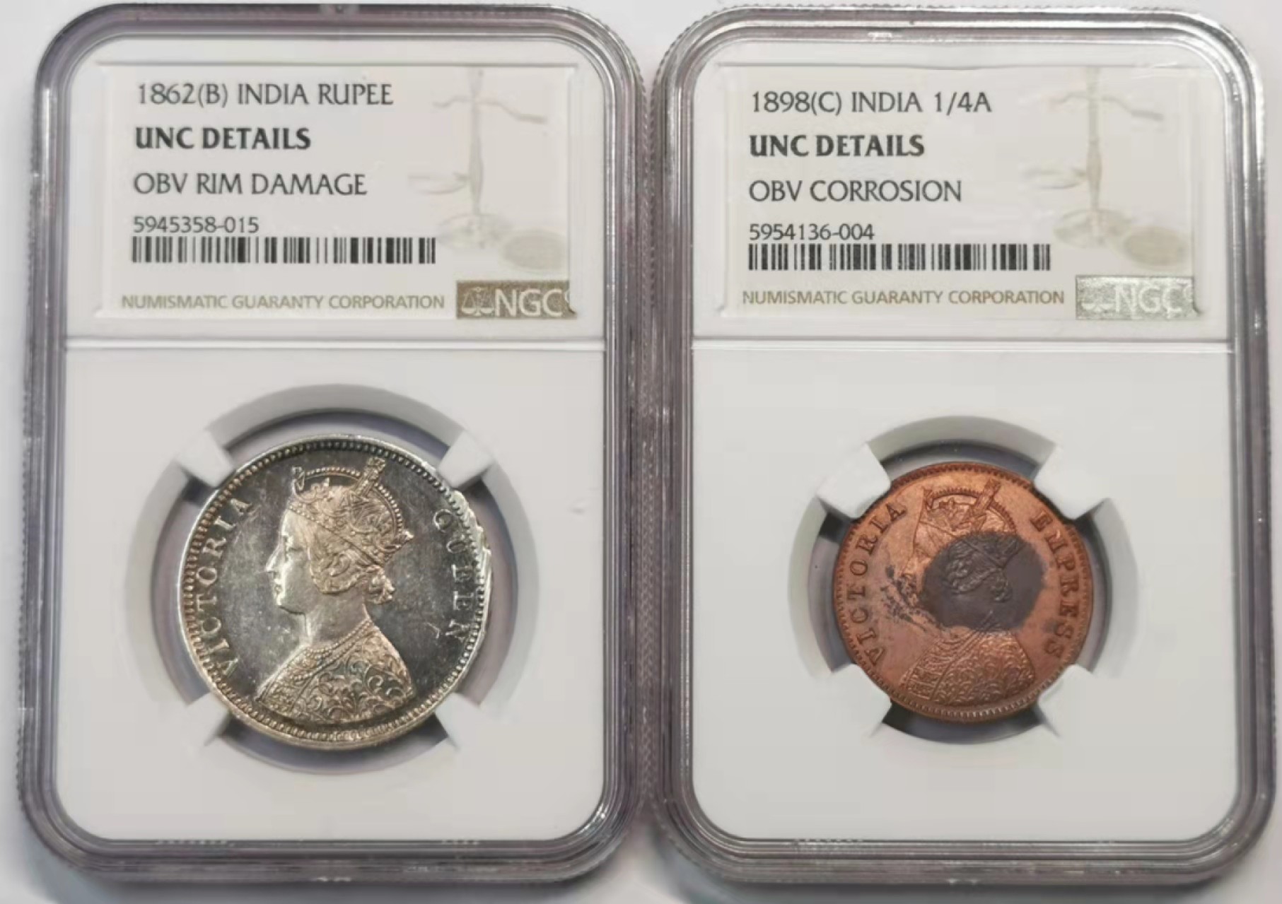 欧罗巴与亚细亚的春天奏鸣曲—凡希社世界钱币微拍第一百九十期 英属印度小维银铜一对NGC