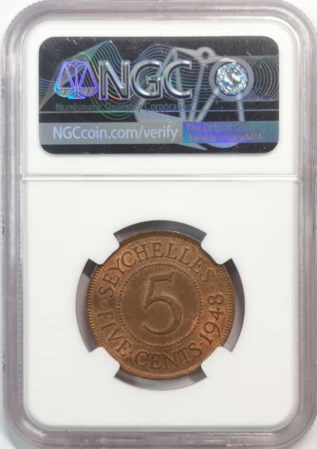 欧罗巴与亚细亚的春天奏鸣曲—凡希社世界钱币微拍第一百九十期 1948塞舌尔乔六5分NGC-MS64