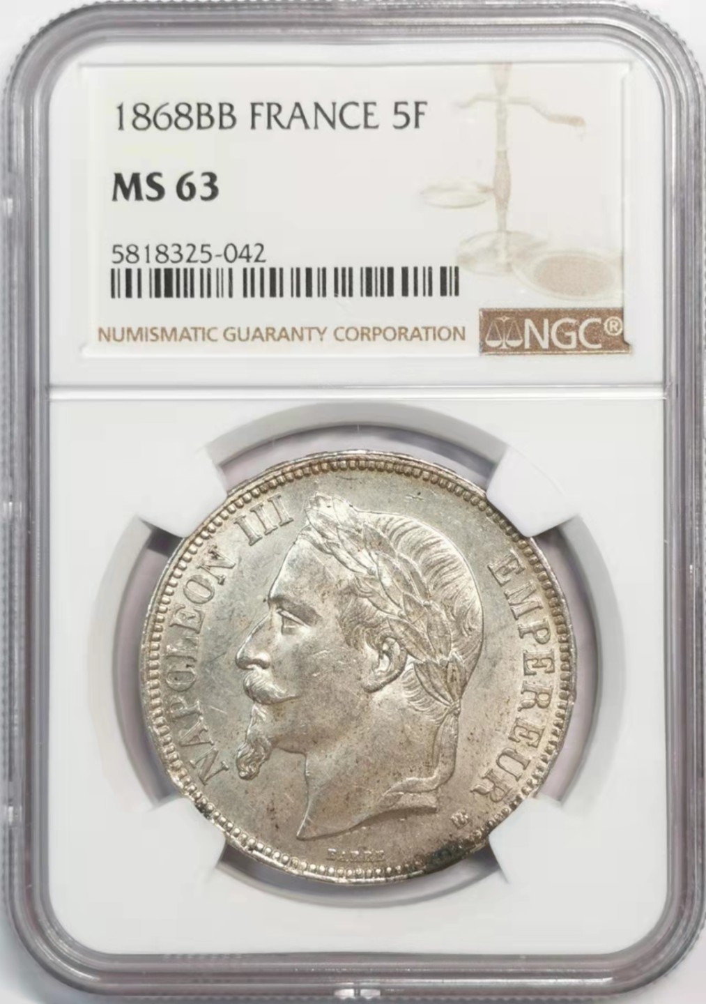 欧罗巴与亚细亚的春天奏鸣曲—凡希社世界钱币微拍第一百九十期 1868BB法国拿破仑三世5法郎大银NGC-MS63
