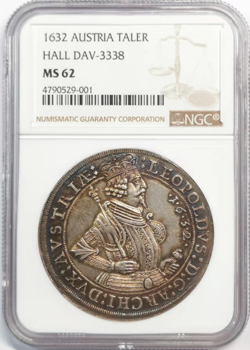 欧罗巴与亚细亚的春天奏鸣曲—凡希社世界钱币微拍第一百九十期 荐！1632神罗利奥波德泰勒大银NGC-MS62深色包浆！