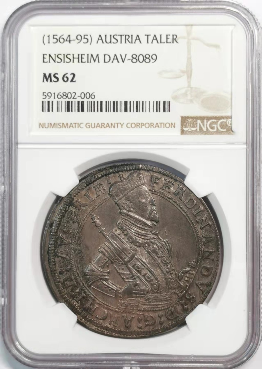 欧罗巴与亚细亚的春天奏鸣曲—凡希社世界钱币微拍第一百九十期 稀！1564-95神罗昂西塞姆 斐迪南五世执剑泰勒大银NGC-MS62黑彩！