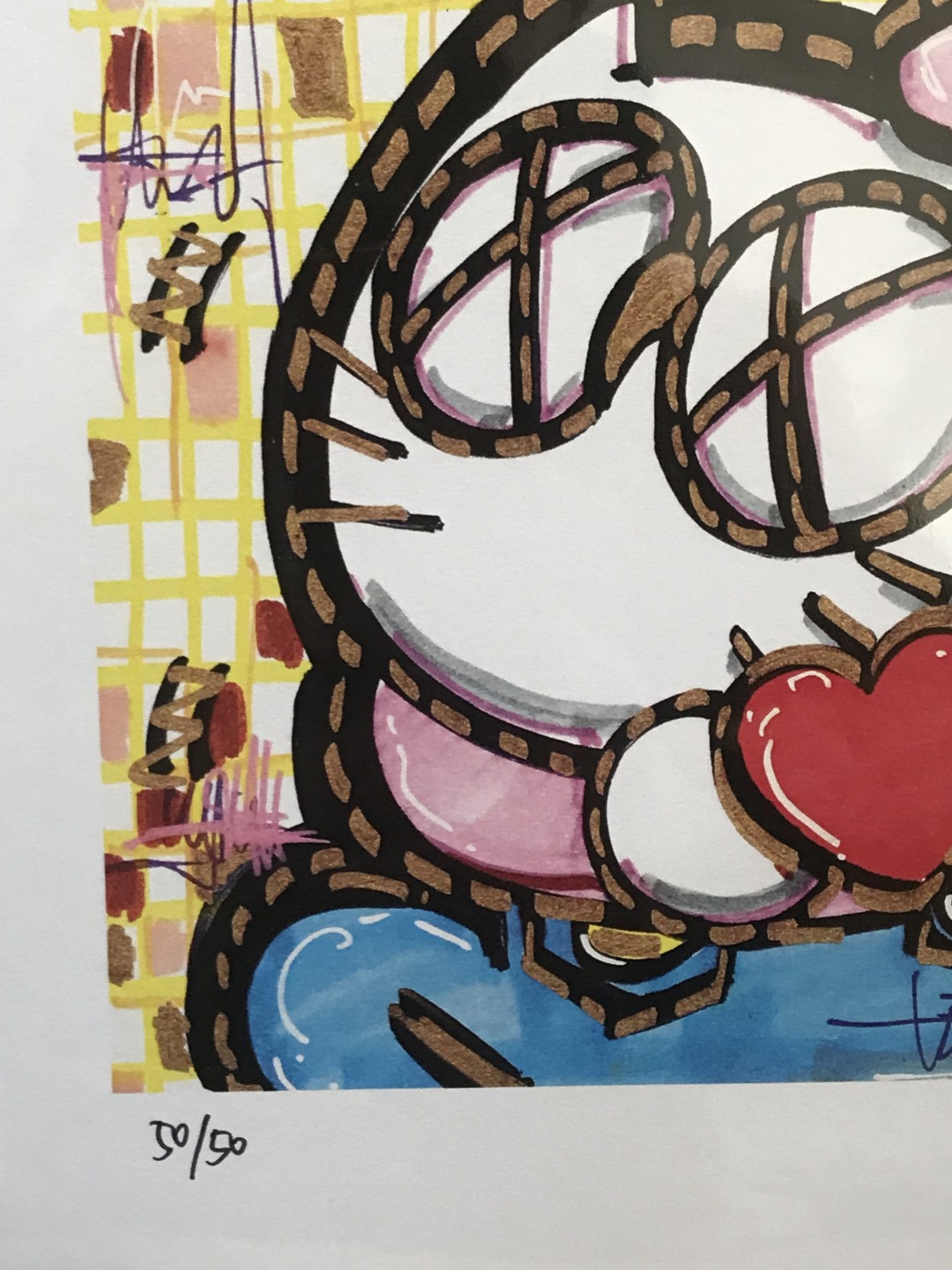 零元拍：歪歪亲笔签名 OWSON系列插画复制画《HELLO KITTY》，尺寸约22/22厘米，拍品不含镜框
