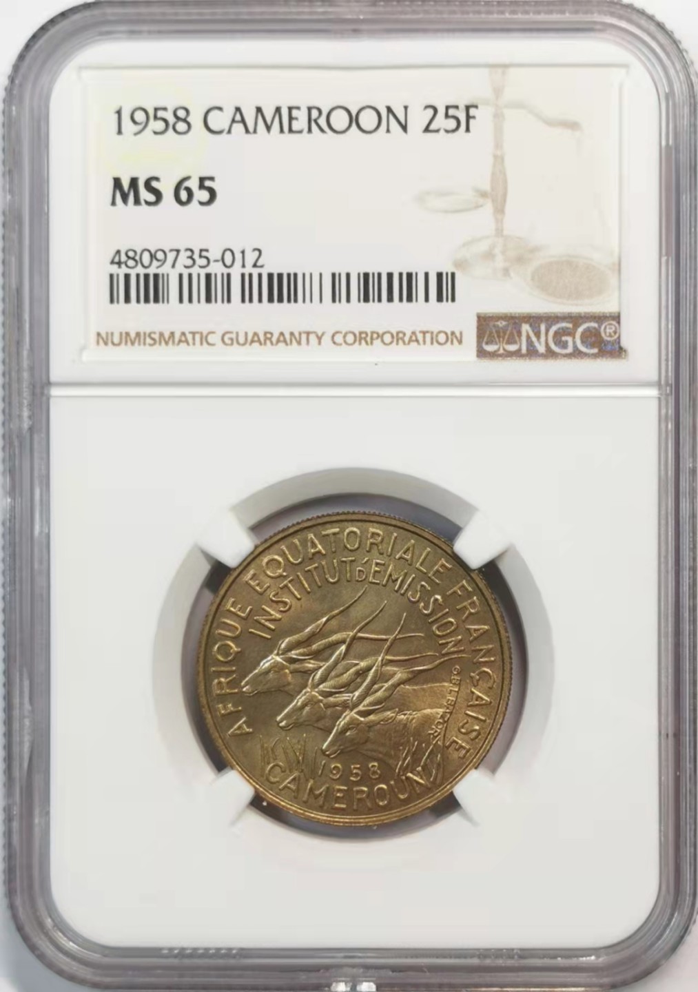 欧罗巴与亚细亚的春天奏鸣曲—凡希社世界钱币微拍第一百九十期 1958法属赤道非洲25法郎NGC-MS65