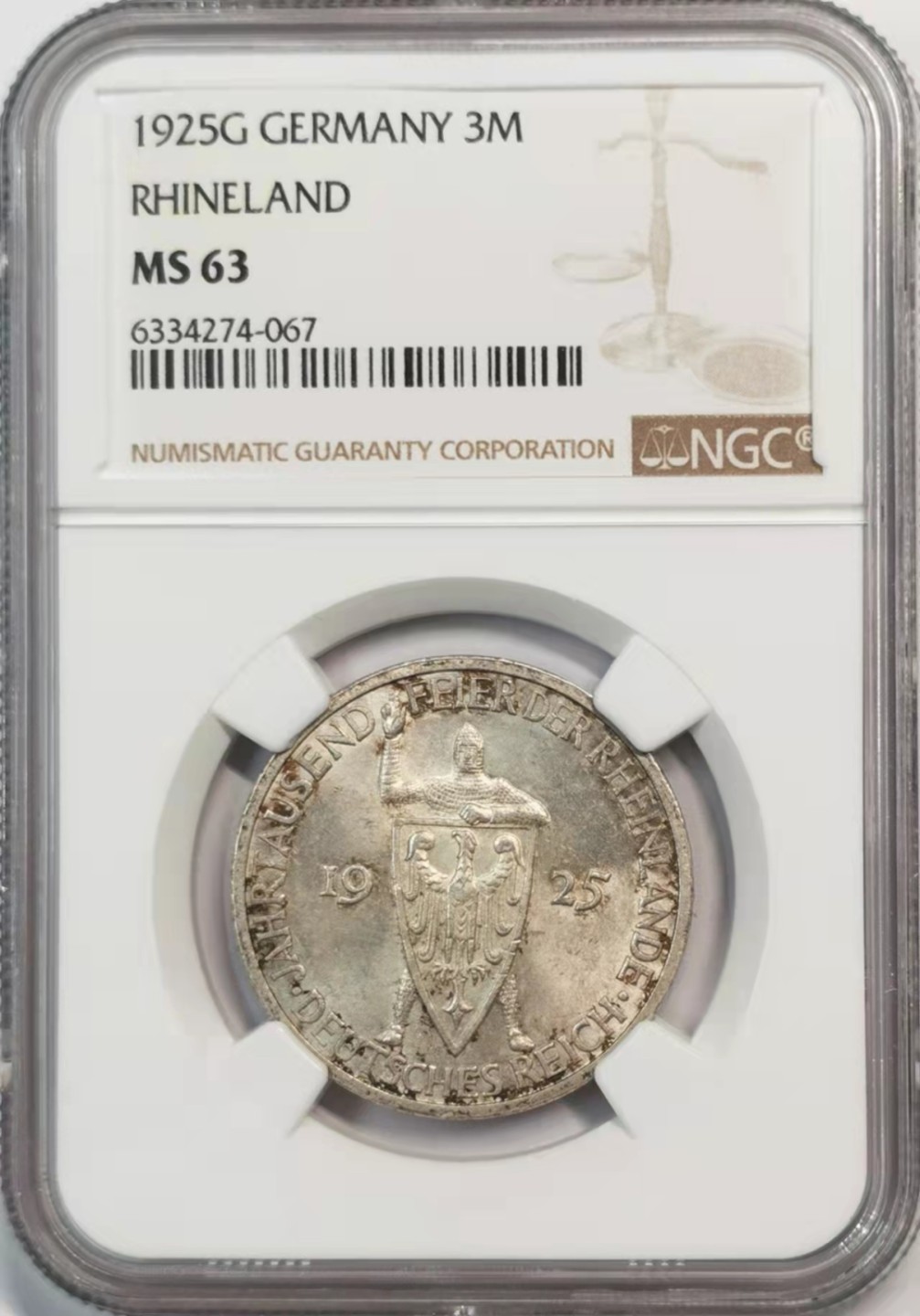 欧罗巴与亚细亚的春天奏鸣曲—凡希社世界钱币微拍第一百九十期 1925魏玛莱茵兰纪念3马克银币NGC-MS63