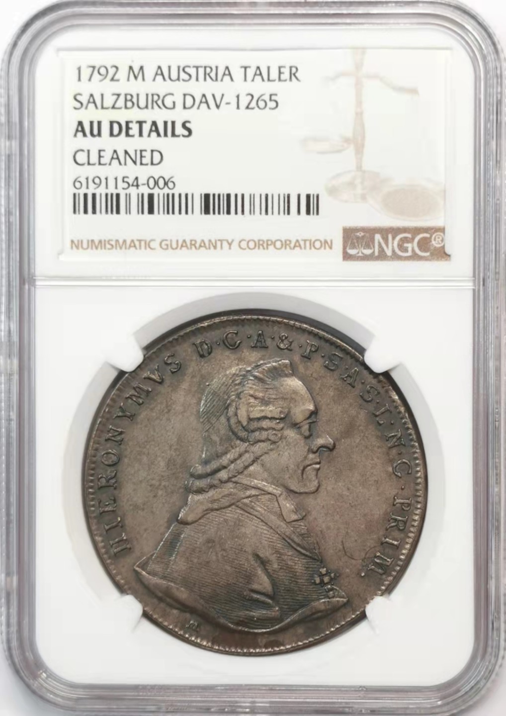 欧罗巴与亚细亚的春天奏鸣曲—凡希社世界钱币微拍第一百九十期 1792萨尔茨堡亲王大主教希罗尼穆斯泰勒大银NGC-AUD