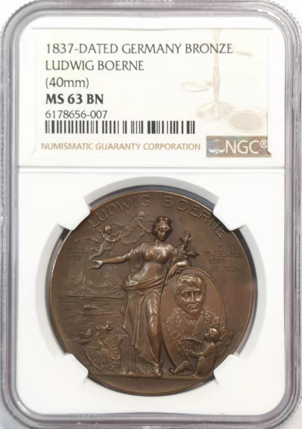 欧罗巴与亚细亚的春天奏鸣曲—凡希社世界钱币微拍第一百九十期 1837德国作家路德维希博尔纳纪念铜章NGC-MS63